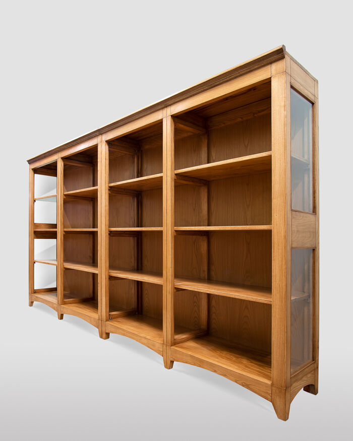 Modular bookcase in solid chestnut wood