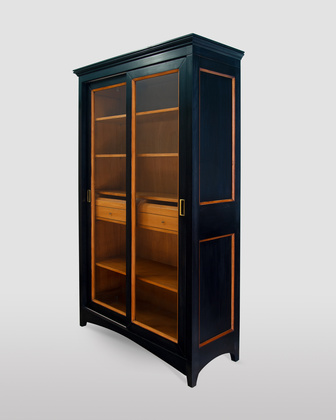 Modern Black Bookcase with Sliding Doors and Inner Dresser