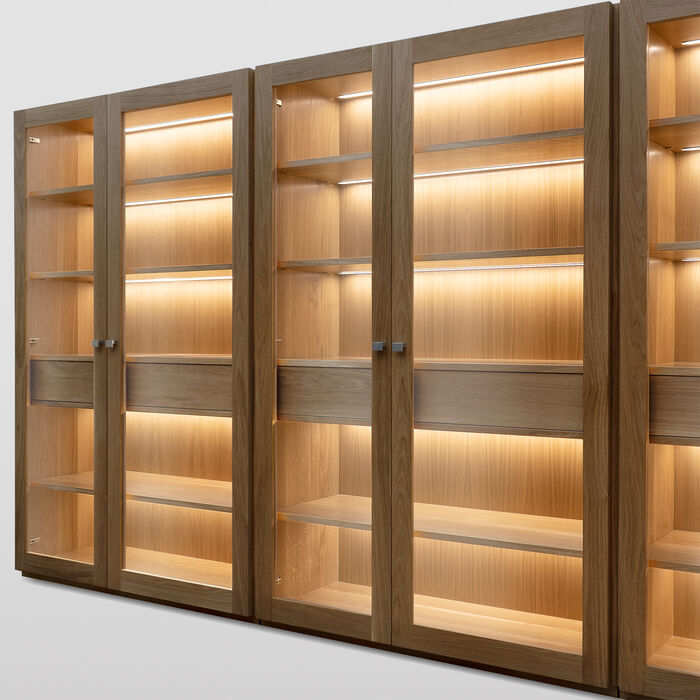 Handcrafted Modern Oak Bookshelf with LED Lighting