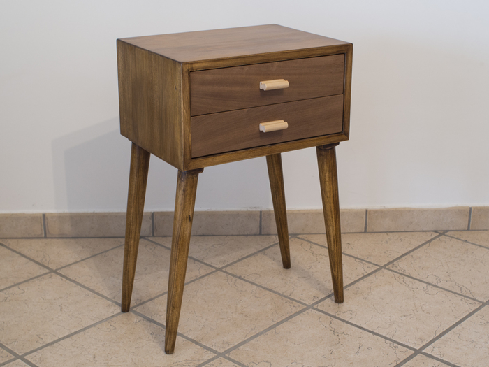 Comodino artigianale con due cassetti 