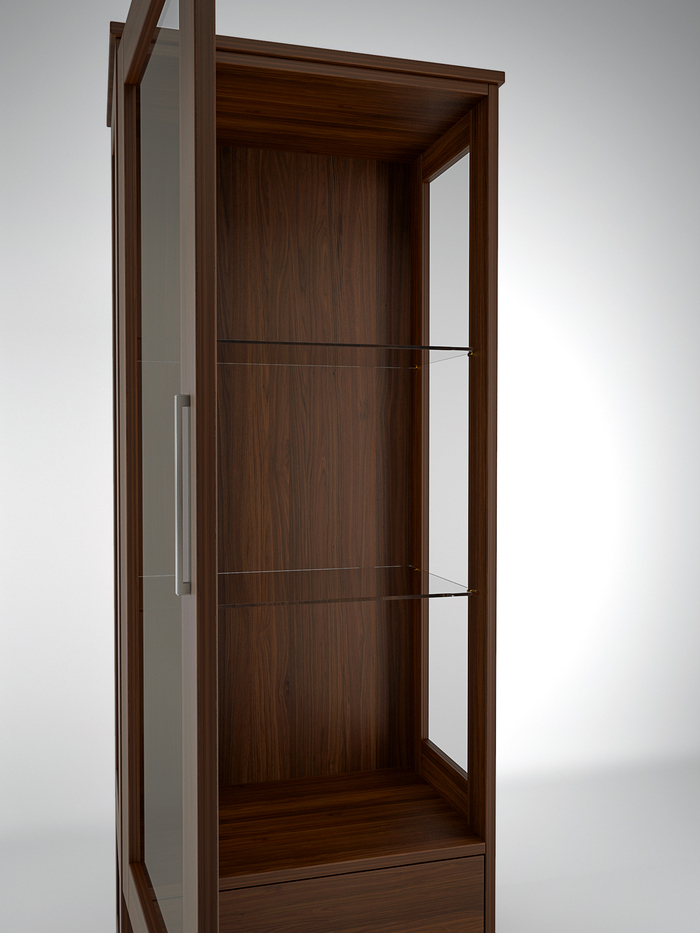 moderner, eintüriger Schrank in Walnuss-Holz