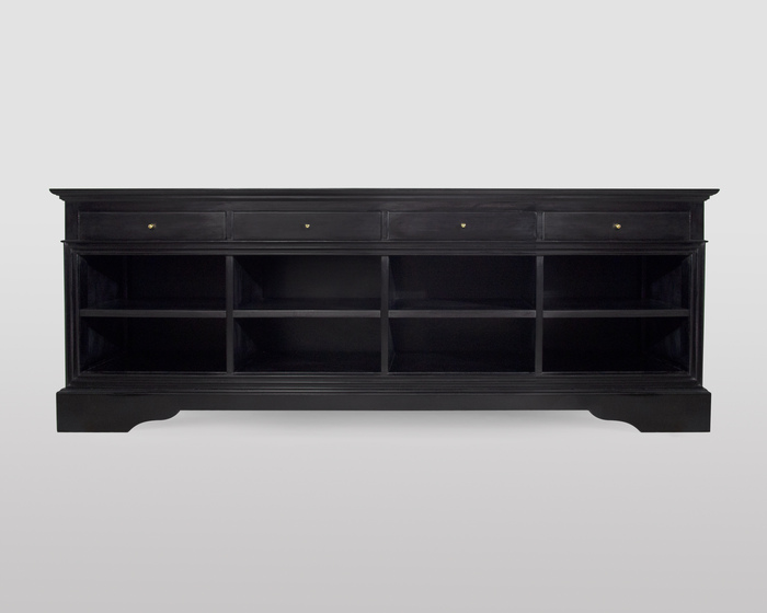 Handgemachter TV-Möbel aus massivem Tiglienholz mit Schubladen und nachhaltigen Oberflächen