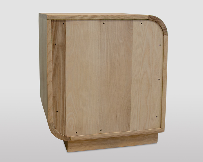 Two-drawer nightstand in solid ash wood. Contemporary design and artisanal craftsmanship.