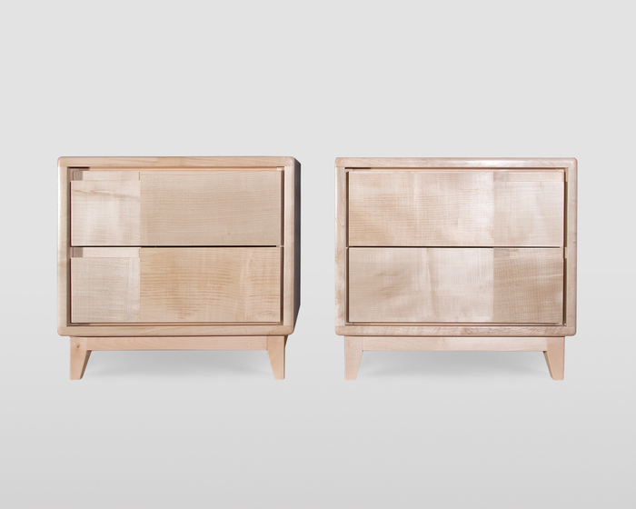 Comodino Artigianale Scandinavo in Acero Massello con Due Cassetti