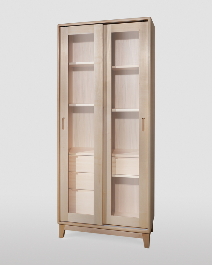 Scandinavian-Style Bathroom Cabinet: Solid Wood, Sliding Doors, and Drawers 