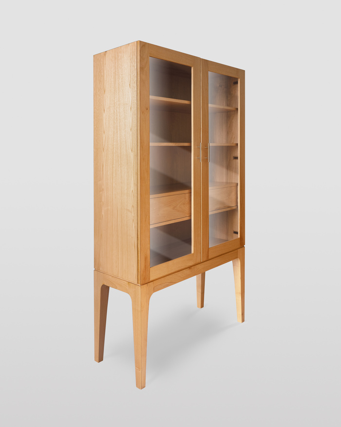 Modern Wooden Display Cabinet with Glass Doors and Drawers