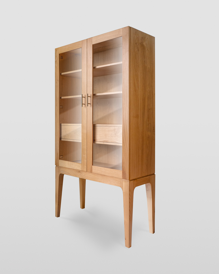 Modern Wooden Display Cabinet with Glass Doors and Drawers