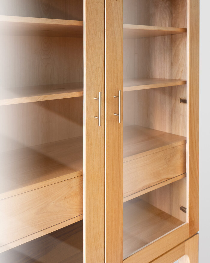 Modern Wooden Display Cabinet with Glass Doors and Drawers