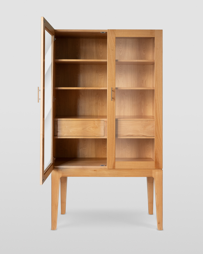 Modern Wooden Display Cabinet with Glass Doors and Drawers