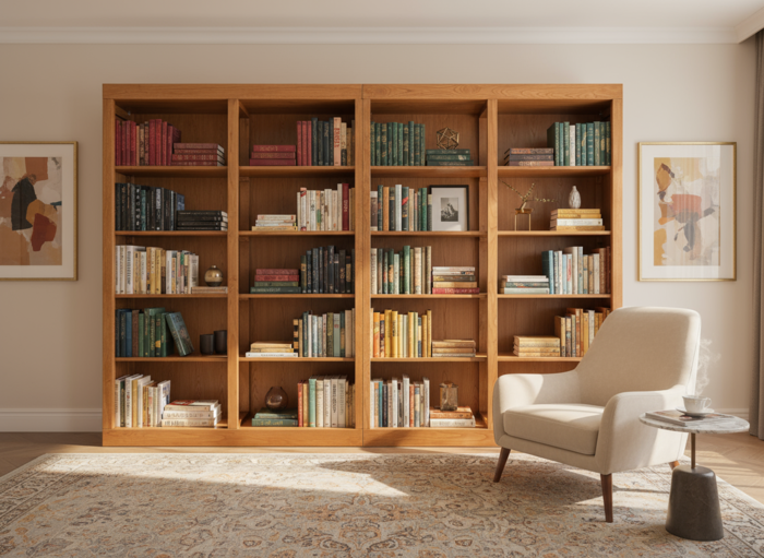 Minimalist Open Bookcase in Solid Chestnut Wood