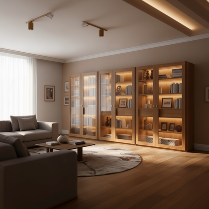 Libreria Moderna Artigianale in Rovere Massello con Illuminazione LED