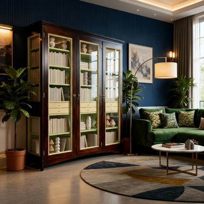 Außergewöhnlicher Schaukasten mit drei Türen und Schubladen