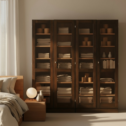 Libreria Modulare in Stile Minimalista con Ante in Vetro