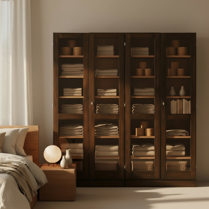 Modular Minimalist Bookcase with Glass Doors