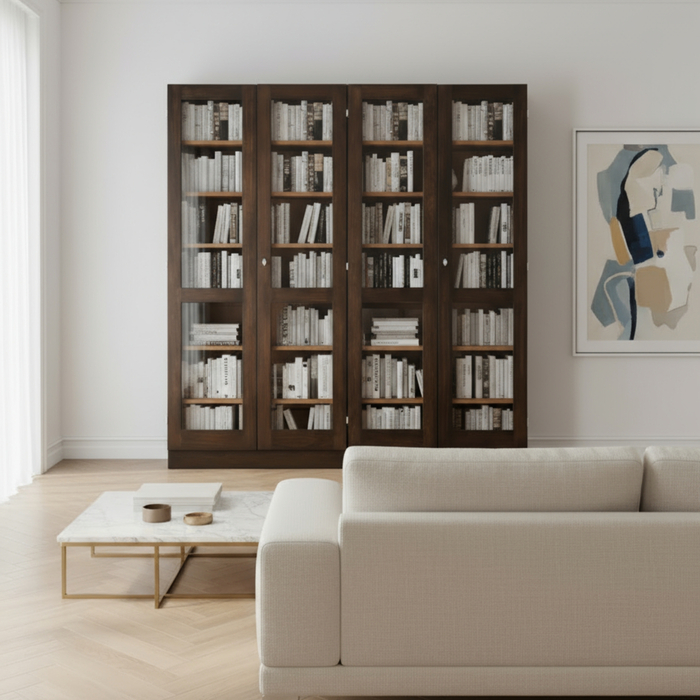 Modular Minimalist Bookcase with Glass Doors