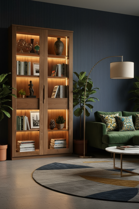 Vitrine aus Nussbaum und Eiche – Minimalistisches, zeitgenössisches Design