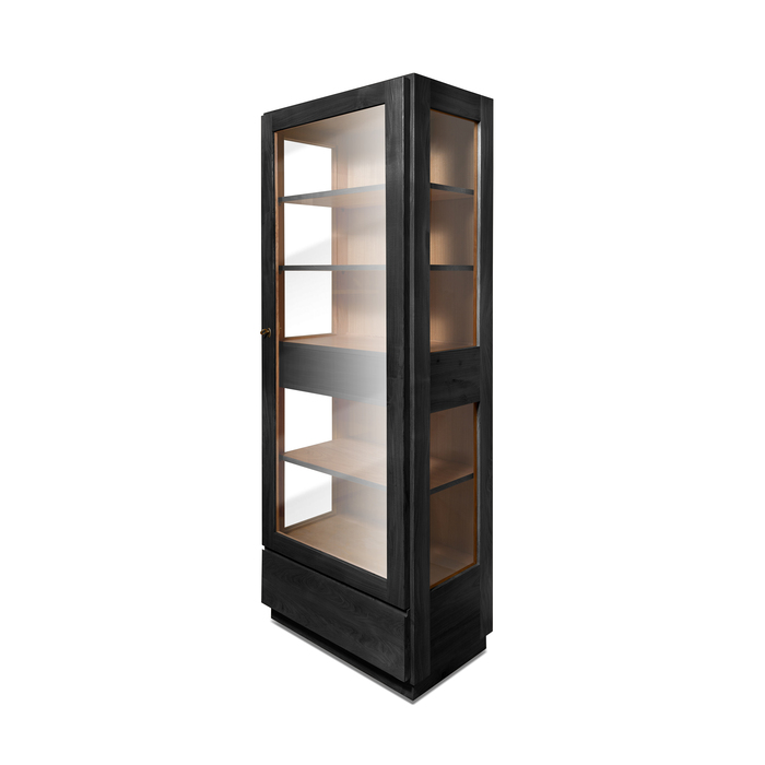 Solid Cherry Display Cabinet with Black Semi-Opaque Finish and Glass Door