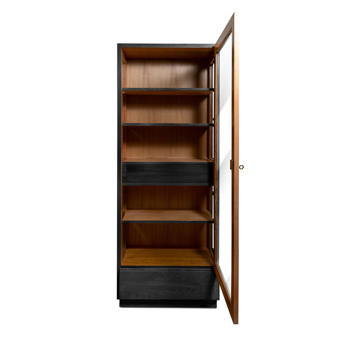 Solid Cherry Display Cabinet with Black Semi-Opaque Finish and Glass Door