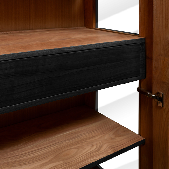 Solid Cherry Display Cabinet with Black Semi-Opaque Finish and Glass Door