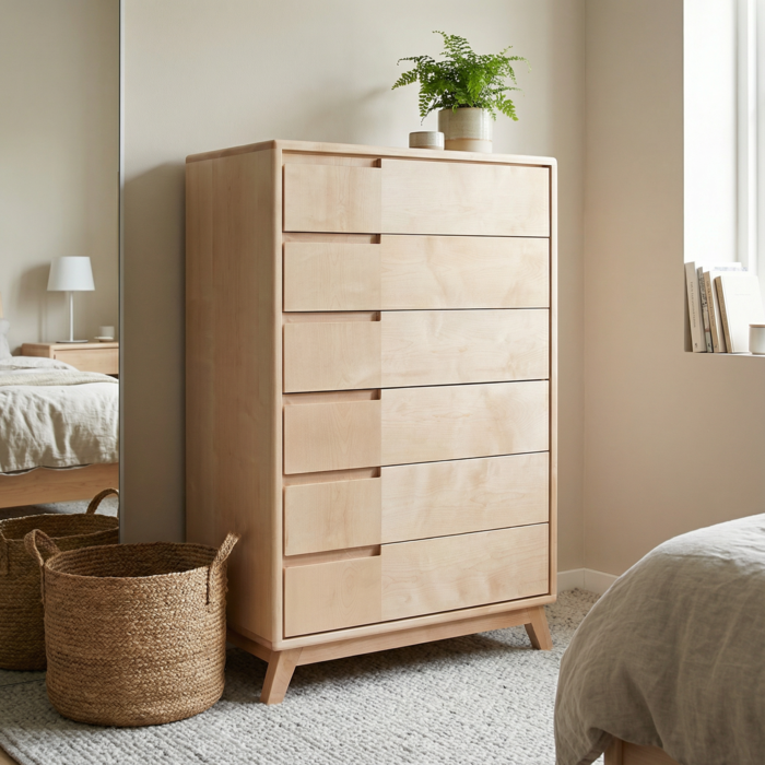 Scandinavian style tallboy with six drawers