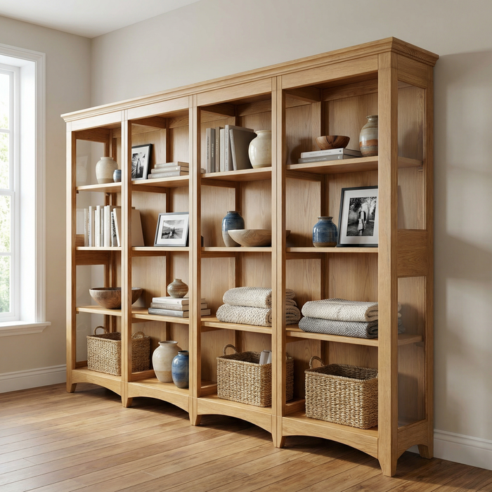Modular bookcase in solid chestnut wood
