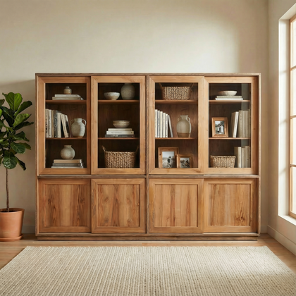 Libreria Con Ante Scorrevoli In Frassino e Noce 