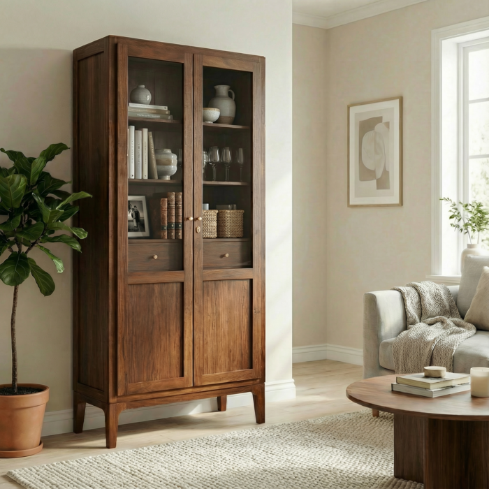 Contemporary 2-Doors Walnut Bookcase