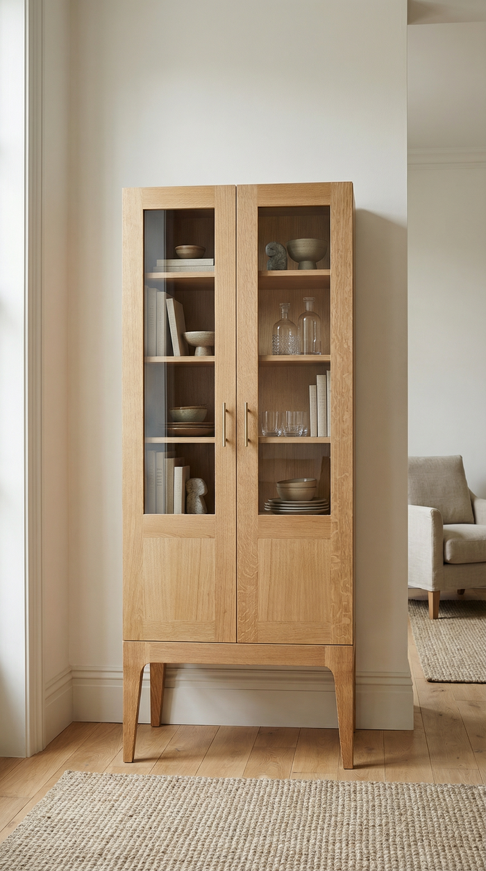 Vetrina Minimalista a Due Ante in Rovere Massello – Stile Nordico