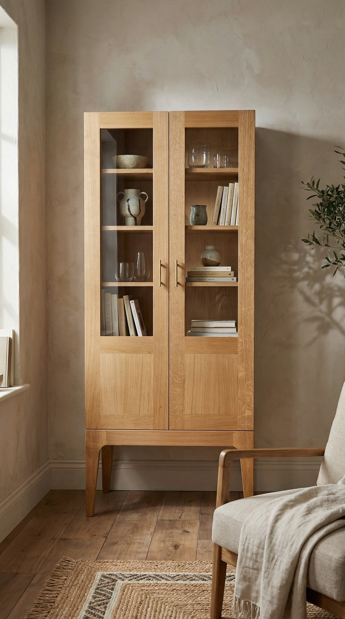 Vetrina Minimalista a Due Ante in Rovere Massello – Stile Nordico