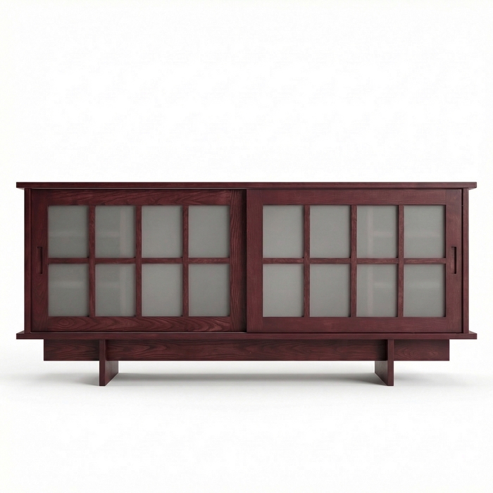 Shoji Sideboard aus Massivholz mit Schiebetüren – Esche, Finish Bordeaux