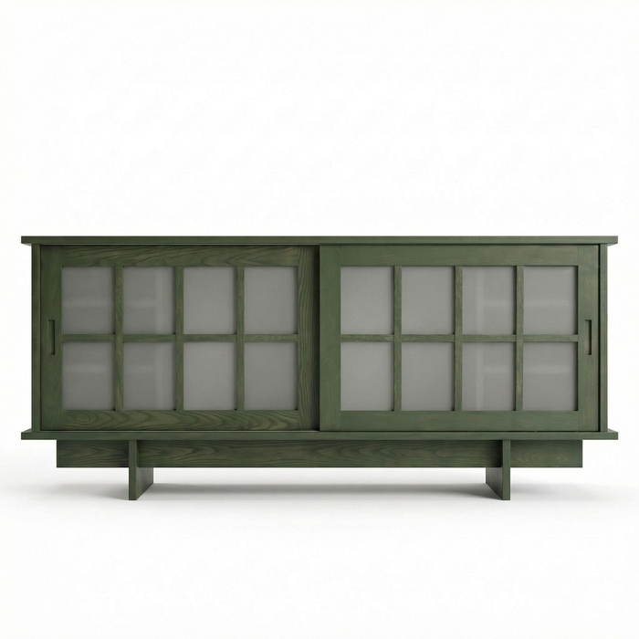 Shoji Sideboard aus Massivholz mit Schiebetüren – Esche, Olive Tone