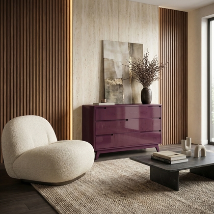 Karin Dresser – Scandinavian Chest of Drawers in Solid Tulipwood with 3 Drawers, Burgundy Finish