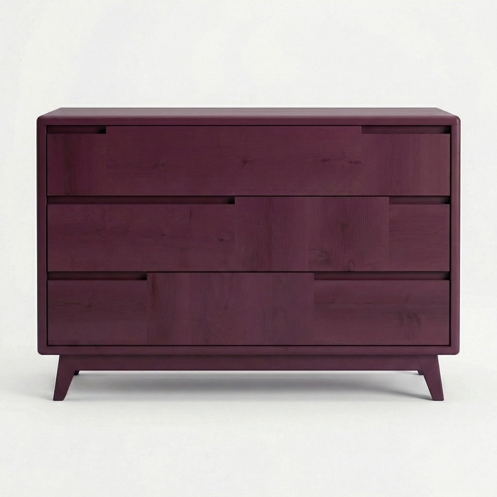 Karin Dresser – Scandinavian Chest of Drawers in Solid Tulipwood with 3 Drawers, Burgundy Finish