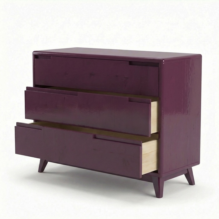 Karin Dresser – Scandinavian Chest of Drawers in Solid Tulipwood with 3 Drawers, Burgundy Finish