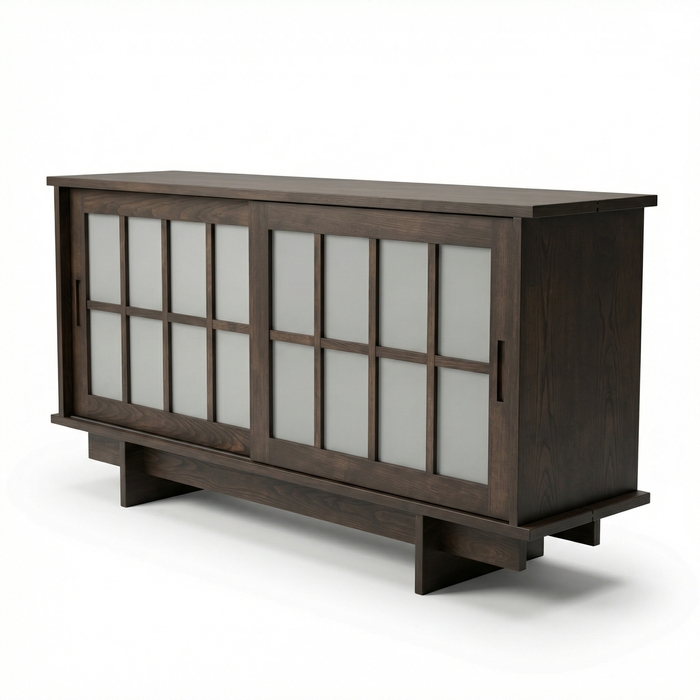 Madia Shoji in Legno Massello con Ante Scorrevoli – Frassino, Finitura Antracite