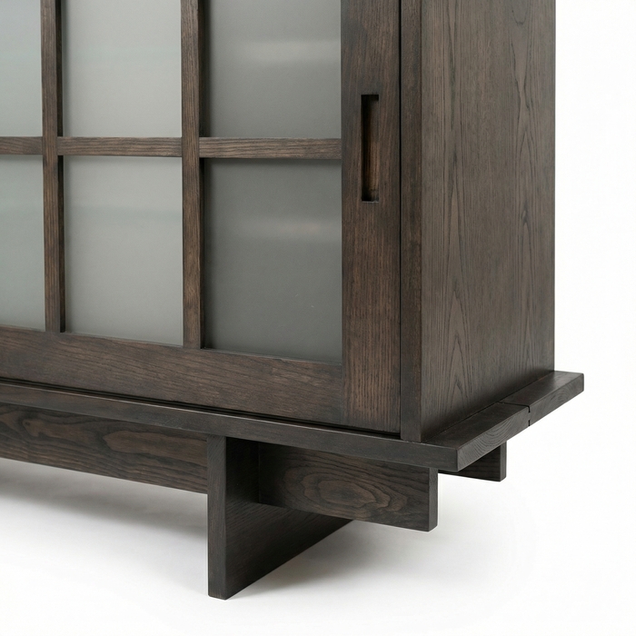 Madia Shoji in Legno Massello con Ante Scorrevoli – Frassino, Finitura Antracite