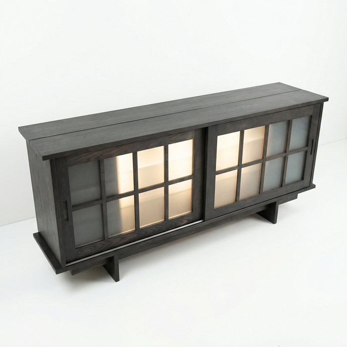 Madia Shoji in Legno Massello con Ante Scorrevoli – Frassino, Finitura Antracite