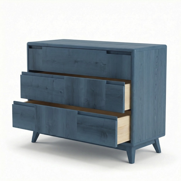 Karin Dresser – Solid Tulipwood Scandinavian Dresser with 3 Drawers, Distant Blue Finish
