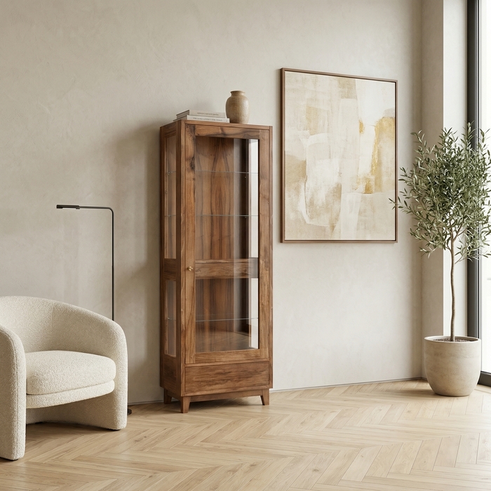 Minimalist Walnut Wood Display Cabinet