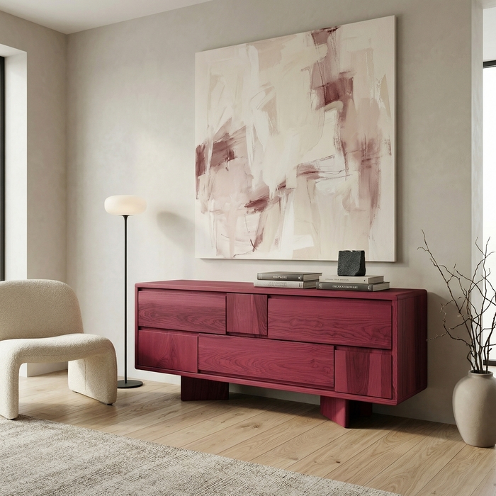 Zhu Burgundy Dresser – Cassettiera in Frassino Massello dal Design Contemporaneo