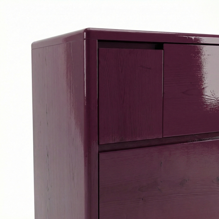 Karin Dresser – Scandinavian Chest of Drawers in Solid Tulipwood with 3 Drawers, Burgundy Finish