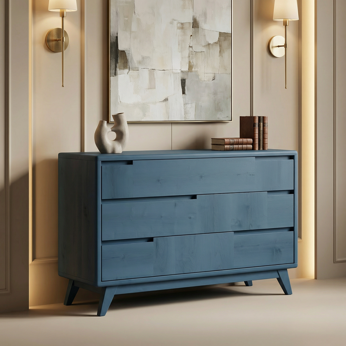 Karin Dresser – Solid Tulipwood Scandinavian Dresser with 3 Drawers, Distant Blue Finish