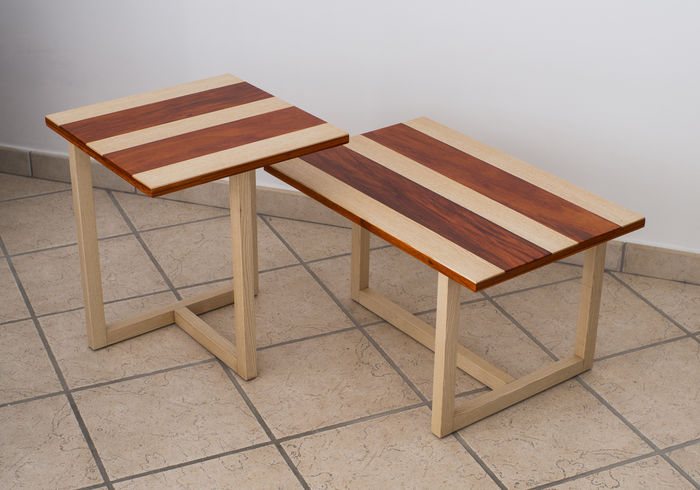 Couple of coffee Tables in Ash and Padouk wood