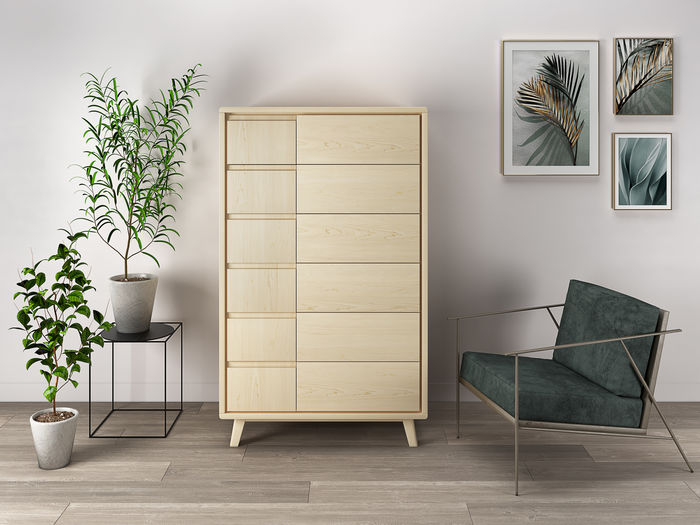 Scandinavian style tallboy with six drawers