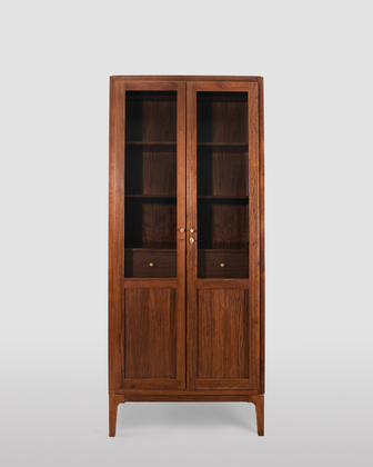 Walnut cabinet with two doors and dresser