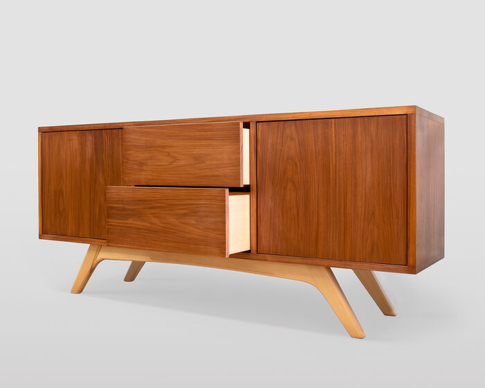 Modern minimal style walnut sideboard