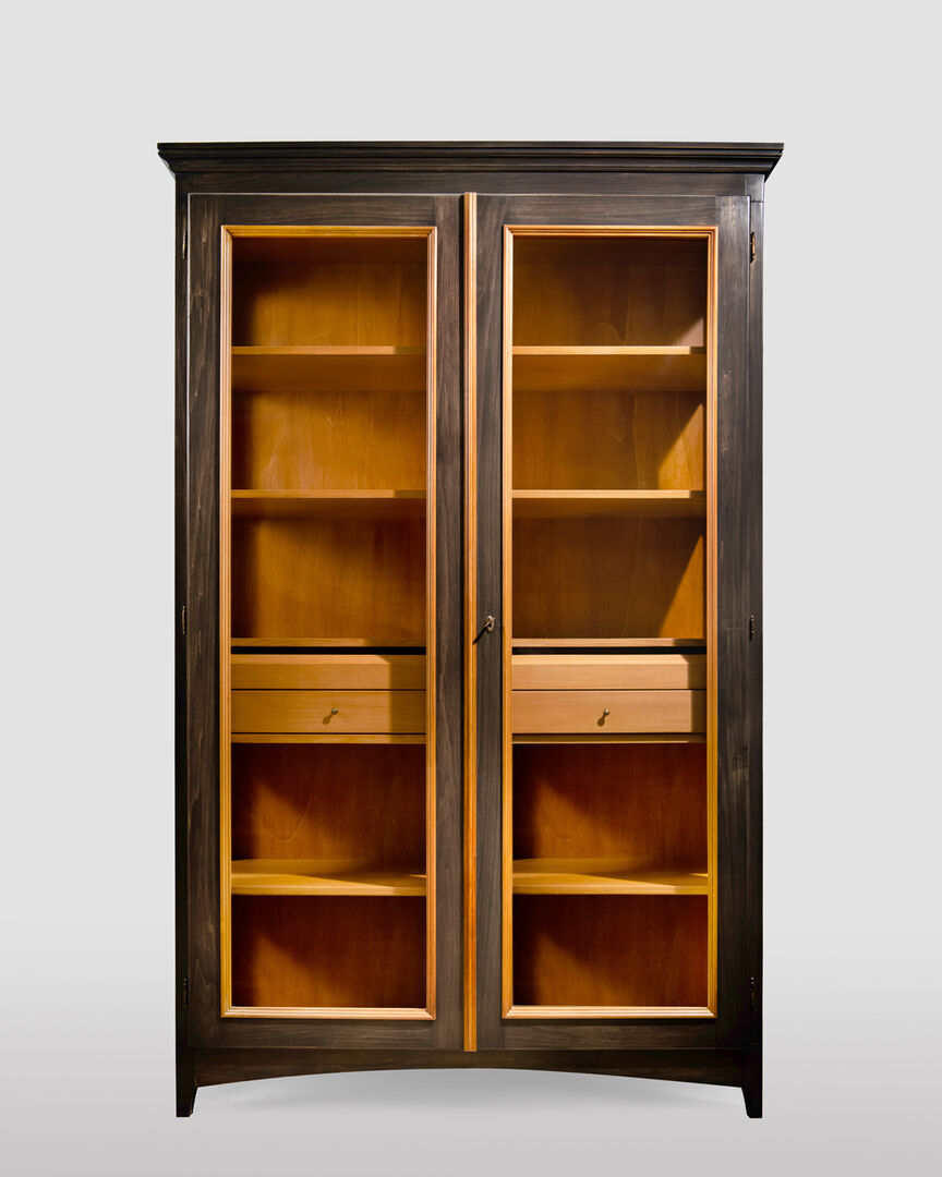 Two doors wooden display cupboard mud color EBANISTERIA GAMBELLA