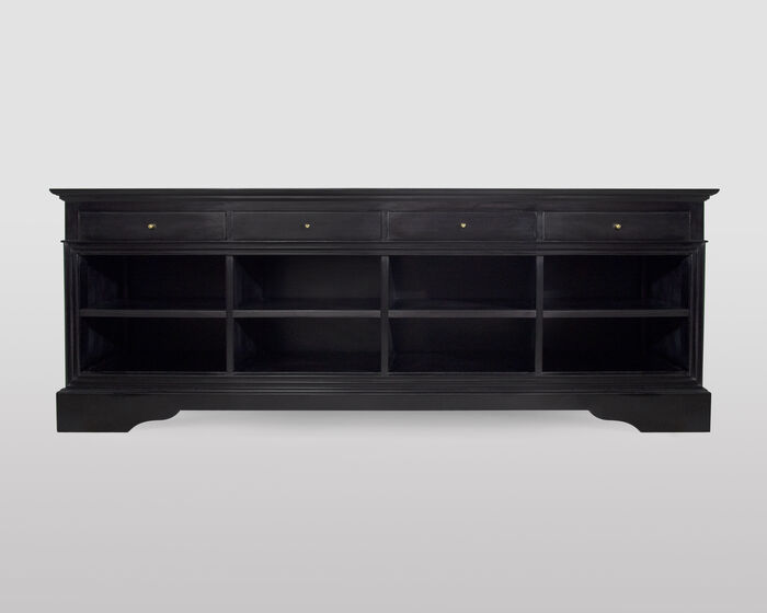 Handgemachter TV-Möbel aus massivem Tiglienholz mit Schubladen und nachhaltigen Oberflächen