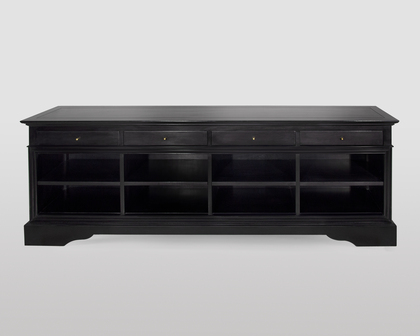 Handgemachter TV-Möbel aus massivem Tiglienholz mit Schubladen und nachhaltigen Oberflächen