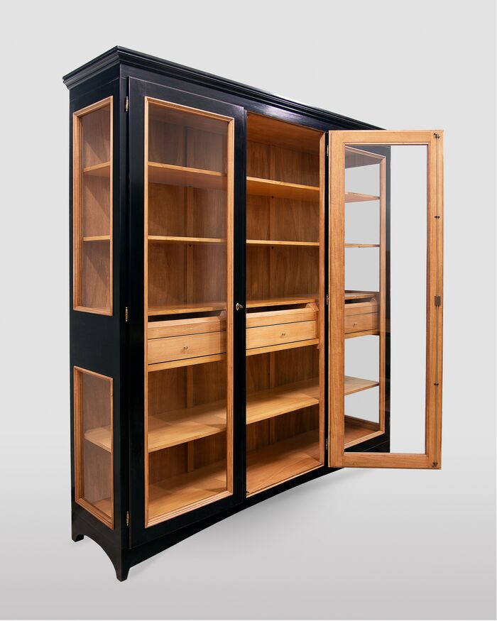 3-Doors Black Display Cabinet